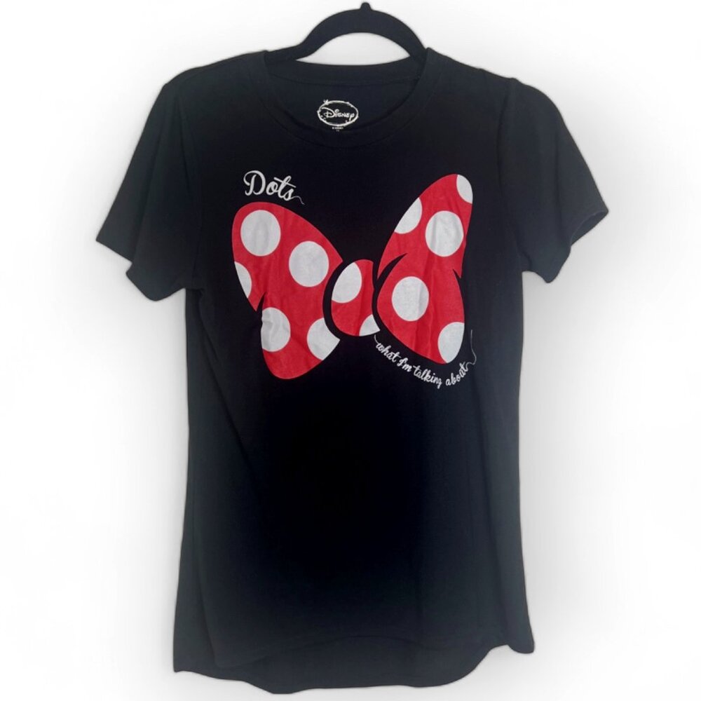Disney Minnie Mouse Red Polka Dot Bow Black T-Shirt